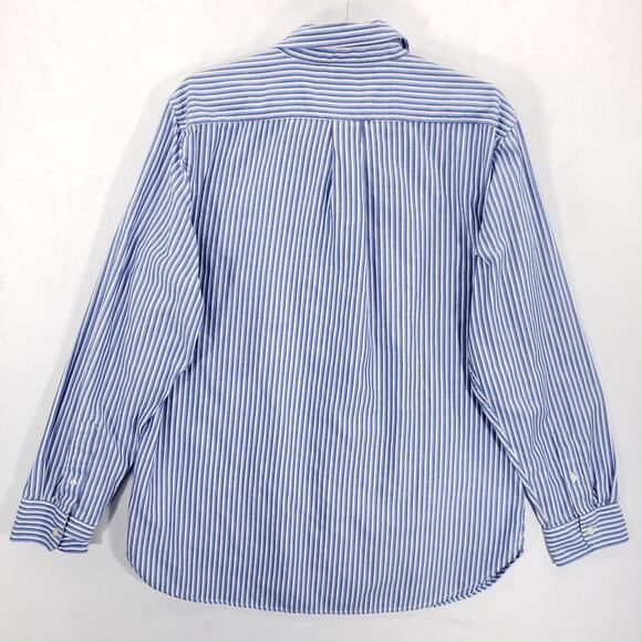 Chaps Shirt Mens Large Blue White Striped Casual Preppy Logo Crest Button Down - Picture 7 of 12